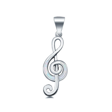 Musical Note Pendant Charm Lab Created White Opal Solid 925 Sterling Silver